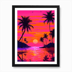 Sunset With Palm Trees Art Print