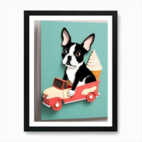 Boston Terrier In Ice Cream Truck Art Print