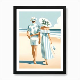 Couple Walking On The Beach Art Print