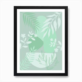 Green Leaves And Flowers Art Print