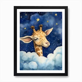 Baby Giraffe Sleeping In The Clouds Art Print