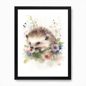 Floral Baby Hedgehog Watercolour 1 Art Print
