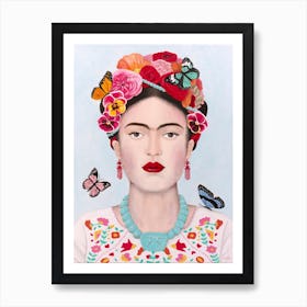 Frida Kahlo With Butterflies Art Print