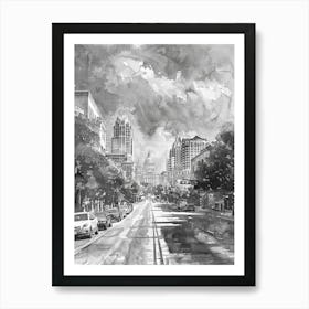 South Congress Avenue Austin Texas Black And White Watercolour 2 Art Print