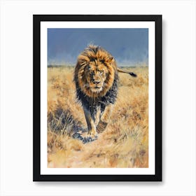 Barbary Lion Hunting Acrylic Painting 1 Art Print