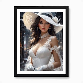 Beautiful Woman In White Hat 1 Art Print