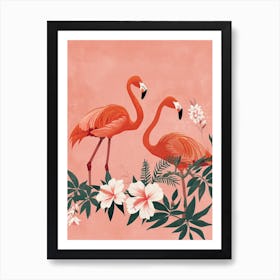 Lesser Flamingo And Plumeria Minimalist Illustration 1 Art Print