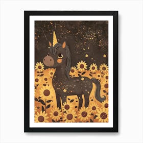 Unicorn In A Sunflower Field Muted Pastels 1 Art Print