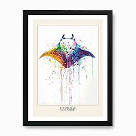 Manta Ray Colourful Watercolour 2 Poster Art Print