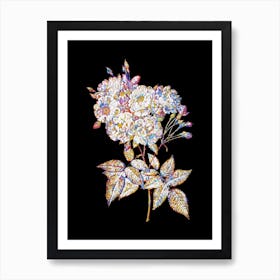 Stained Glass Noisette Roses Mosaic Botanical Illustration on Black Art Print