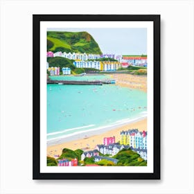 Tenby South Beach, Pembrokeshire, Wales Contemporary Illustration 1  Art Print