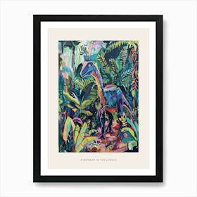 Colourful Dinosaur In The Jungle Leaves Painting 2 Poster Poster