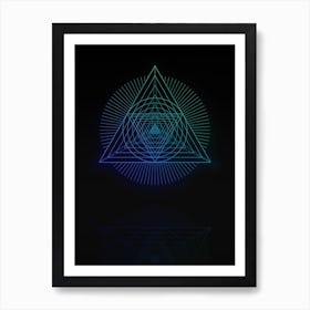 Neon Blue and Green Abstract Geometric Glyph on Black n.0222 Art Print