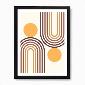 Mid Century Modern Geometric in retro gold brown terracotta (Rainbow and Sun Abstract Design) 2 Art Print