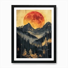 Red Moon In The Mountains Art Print