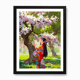 Asian Girl In Kimono Art Print