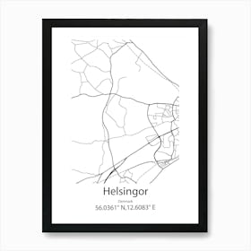 Helsingor,Denmark Minimalist Map Art Print