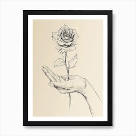 English Rose In Hand Line Drawing 2 Art Print