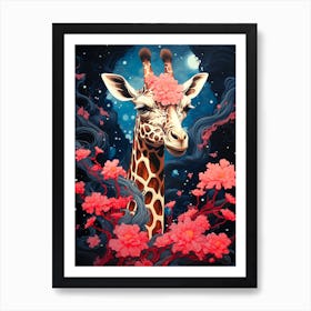 Giraffe With Flowers 3 Art Print