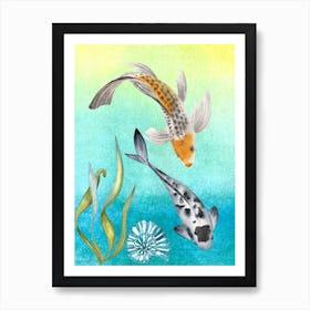 koi fishes couple watercolor. Art Print