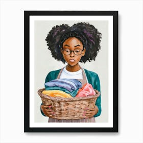Afro-American Woman Holding Laundry Basket 1 Art Print