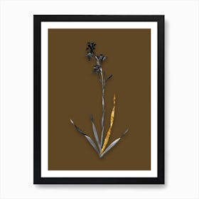 Vintage Bugle Lily Black and White Gold Leaf Floral Art on Coffee Brown n.0222 Art Print