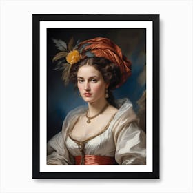 Elegant Classic Woman Portrait Painting (29) Art Print