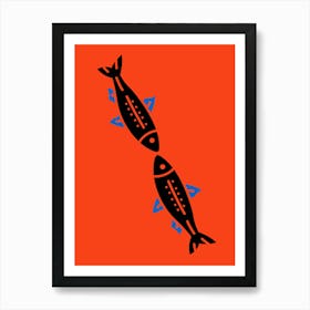 Two Fish On An Orange Background.uk Art Print