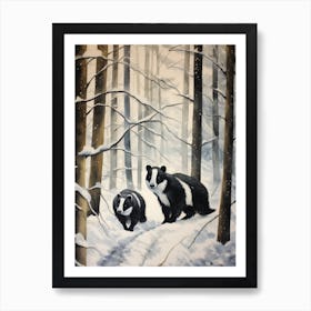 Winter Watercolour Skunk Art Print