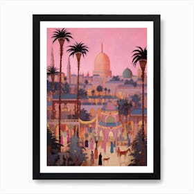 Luxor Egypt Vintage Pink Travel Illustration Art Print