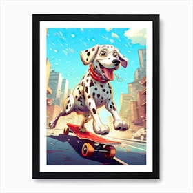 Dalmatian Dog Skateboarding Illustration 3 Art Print