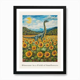 Dinosaur In A Field Of Sunflowers Painting 1 Poster Art Print