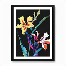 Neon Flowers On Black Gladiolus 2 Art Print