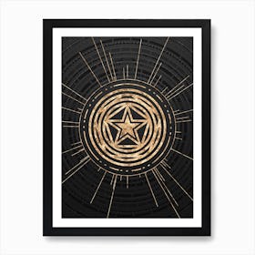 Geometric Glyph Symbol in Gold with Radial Array Lines on Dark Gray n.0044 Art Print