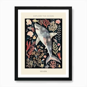 Shark Seascape Black Background Illustration 4 Poster Art Print