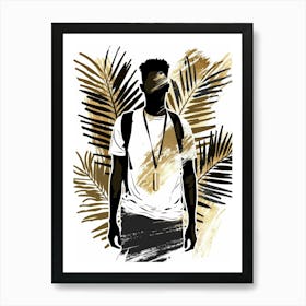 Man In Front Of Palm Leaves Art Print