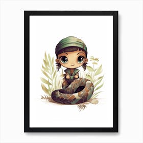 Watercolour Jungle Animal Baby Anaconda 3 Art Print