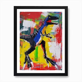 Abstract Paint Splash Primary Colour Dinosaur 4 Art Print