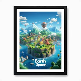 Earth Travel Poster Bubble Planet Art Print