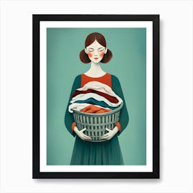 Woman with Laundry Basket Art Print