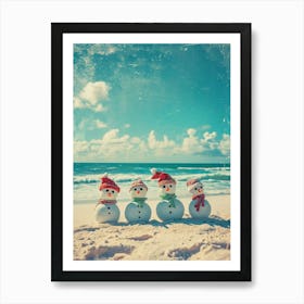 Snowmen On The Beach Retro Photo 3 Art Print