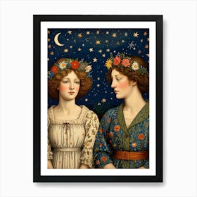 Two Women In Flower Crowns Art Print