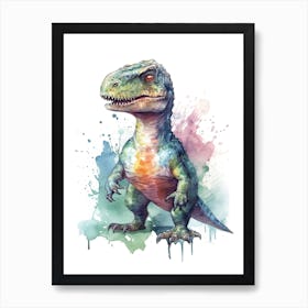 Tarbosaurus Tenerensis Cute Dinosaur Watercolour 3 Art Print