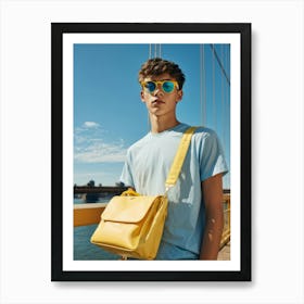 Transparent Glasses Rest Upon The Bridge Of An 18 Year Old Boys Nose A Light Blue T Shirt Draped O Art Print