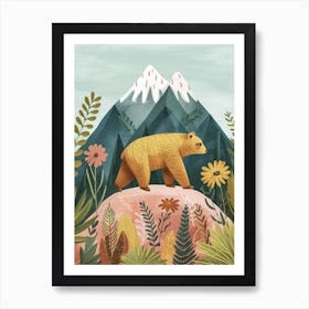 Sloth Bear Walking On A Mountrain Storybook Illustration 4 Art Print