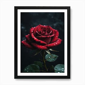 Red Rose With Water Drops Art Print