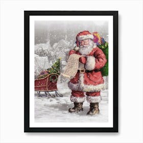 Santa Claus Reading Letter Vintage Art Art Print