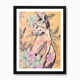 Cute Oriental Shorthair Cat With Flowers Illustration 4 Art Print