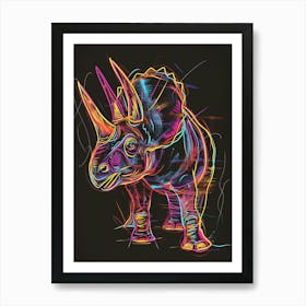 Neon Triceratops Line Illustration 1 Poster