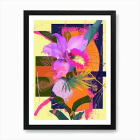 Monkey Orchid 3 Neon Flower Collage Art Print